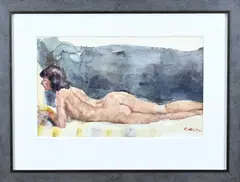 Cor Noltee, Liggend vrouwelijk naakt, Aquarel op papier