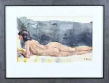 Cor Noltee, Liggend vrouwelijk naakt, Aquarel op papier