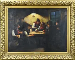 Josef Adam, Herberg met figuren, Olieverf op linnen
