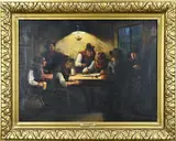 Josef Adam, Herberg met figuren, Olieverf op linnen