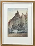 B.H. Bolink, Dorpsstraat met figuren, Aquarel op papier