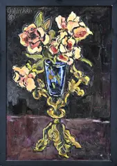 Adrian Stahlecker, '68, Pronkvaas met bloemen, Olieverf op linnen