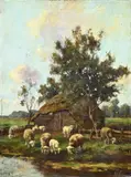 Arend van de Pol, Schaapskooi met schapen, Olieverf op linnen