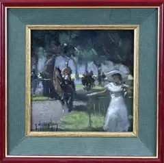 Guy van Iseghem, Elegante dame bij paardenrace, 1905, Olieverf op paneel