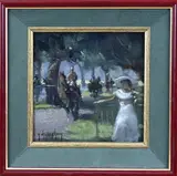 Guy van Iseghem, Elegante dame bij paardenrace, 1905, Olieverf op paneel