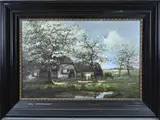 J.H. Verburg, Boerderij met fruitbomen en koeien, Olieverf op linnen