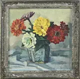 Johan Haanstra, Gemberpot met bloemen, Olieverf op linnen