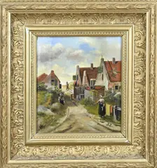 Monogram J.G.S., Vissersdorp in de duinen, Olieverf op linnen