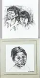 2x Adrian Stahlecker, Portretten, Houtskool op papier