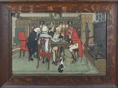 Cecil Aldin, Edele heren aan het kaarten, Litho op papier
