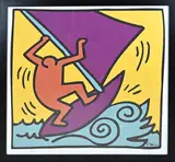 Drukwerk naar Keith Haring, Man op surfplank, Litho op papier