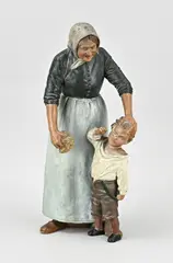 Terracotta beeld, Moeder wast kind, Antiek figuur van terracotta