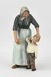 Terracotta beeld, Moeder wast kind, Antiek figuur van terracotta