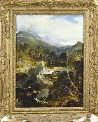 Berglandschap by Edmund John Niemann, Olieverf op paneel, sold Jan 2024