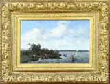 Willem van Schaick, Poldergezicht met zeilboot, Olieverf op linnen
