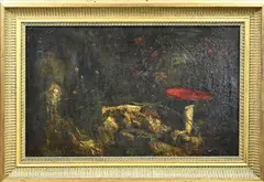 Stilleven paddenstoelen by Theo Goedvriendt, Olieverf op linnen, sold Jan 2024