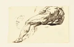 Vroege schets, Studie mannelijk lichaam, Bruine inkt op papier