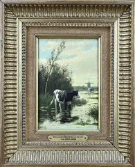 Willem Frederick Hulk, Poldergezicht met koeien, Olieverf op paneel
