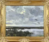 Jo Schrijnder, 1894-1968, 2 opvliegende eenden, Olieverf op linnen