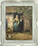 George Stevens, Meisje met bezem bij stal, Olieverf op linnen