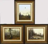 3x T. Lukkien, Landschap met wild, Olieverf op paneel