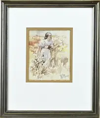 Vissersvrouw in duinen by Willem Maris, Aquarel op papier, sold Jan 2024