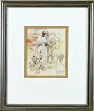 Willem Maris, Vissersvrouw in duinen, Aquarel op papier