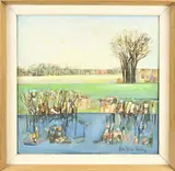 Dina SuranStoïca, Landschap weerspiegeling in water, Olieverf op linnen