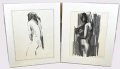 Twee werken van Eef de Weerd, Vrouwelijk naakt, Houtsnede op papier