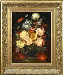 J.C. de Vos, Vaas met bloemen, Olieverf op linnen