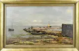 Wetering de Rooy, Strandgezicht met vissersboten, Olieverf op linnen