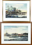 Twee werken van Jannes Jochems, 2x Landschap, Aquarel op papier