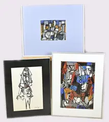 Drie werken van Eef de Weerd, Figuren compositie, Gemengde techniek op papier