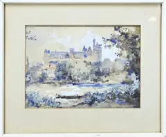 Hugo Polderman, Gezicht op kasteel, Aquarel op papier