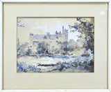 Hugo Polderman, Gezicht op kasteel, Aquarel op papier
