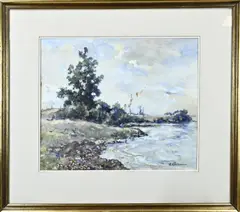 Hugo Polderman, Waterkant, Aquarel op papier