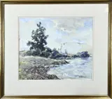 Hugo Polderman, Waterkant, Aquarel op papier
