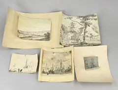 Vijf diverse werken uit de 17e - 18e eeuw, 18e Eeuw, Onder andere; sepia, aquarel, schets