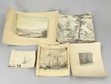 18e Eeuw by Vijf diverse werken uit de 17e - 18e eeuw, Onder andere; sepia, aquarel, schets, sold Jan 2024