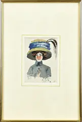 Monogram H.J.H., Portret dame met hoed, 1912, Aquarel op papier