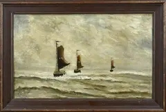 W. Mauve, Zeegezicht met platbodems, Olieverf op linnen