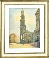 A. Nijenhuis, Stadsgezicht, Aquarel op papier