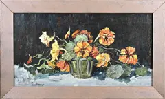 Th. den Hartogh, Gemberpot met bloemen, Olieverf op paneel