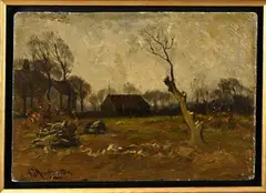 G.J. Roermeester, Landschap met boerderij, Olieverf op paneel