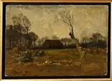 G.J. Roermeester, Landschap met boerderij, Olieverf op paneel