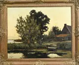 Adrianus Zwart, Poldergezicht met boerderij, Olieverf op linnen