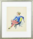 Monogram H. Jn., Rokende vrouw, Aquarel op papier