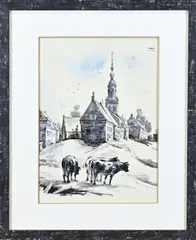 J.H. Gelink, Gezicht op Urk, Aquarel op papier
