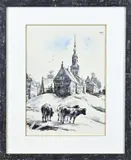 J.H. Gelink, Gezicht op Urk, Aquarel op papier