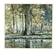 Arnold Marc Gorter, Plasgezicht in bos, (Delden?) Aquarel op papier